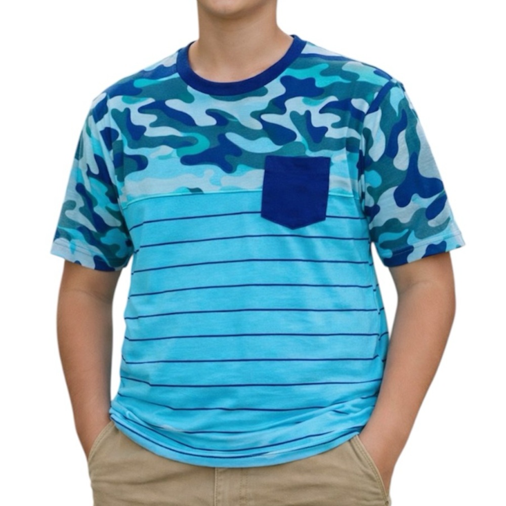 Peek boys blue camo pocket tee size 2XL